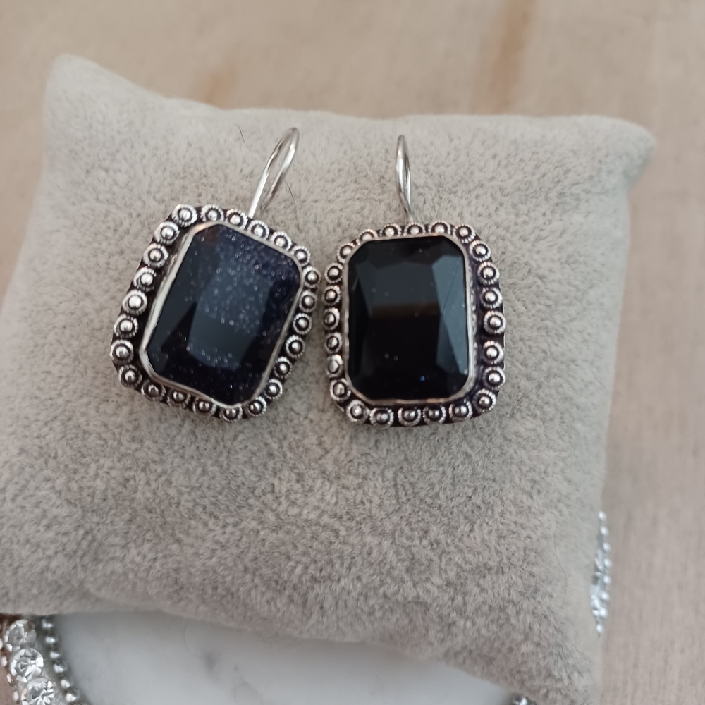 Blue Goldstone Square Earrings - Picture 3 of 7